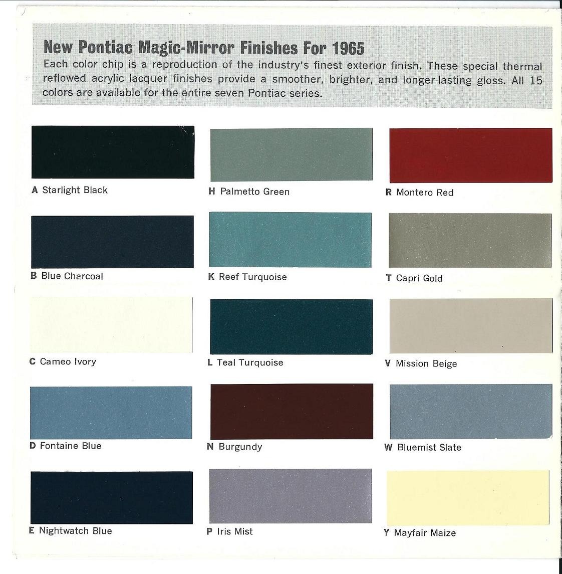 1965 Pontiac Color Chart